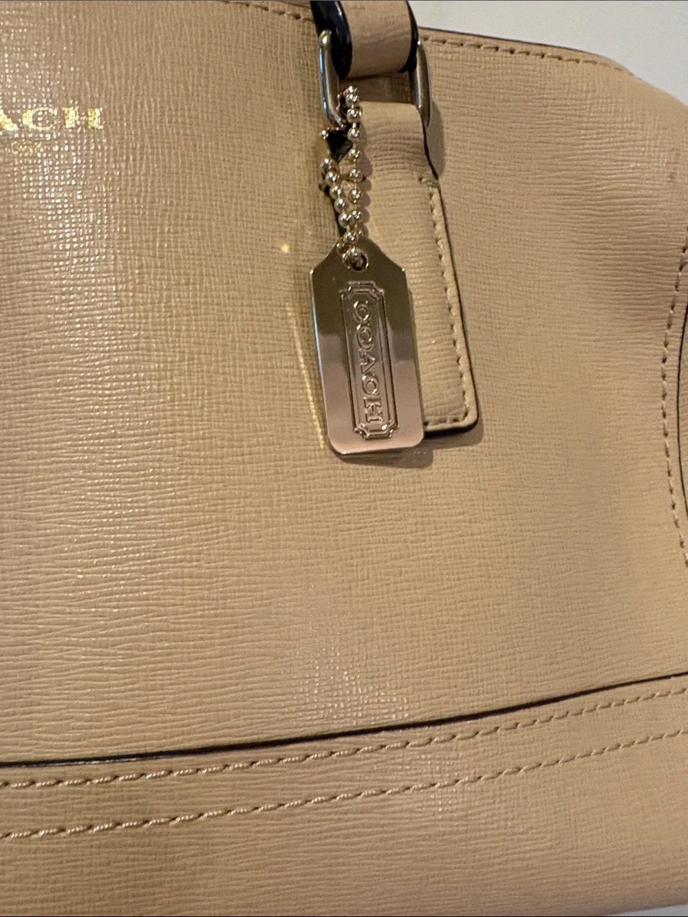 Coach Tan Saffiano Mini Satchel with Detachable Strap